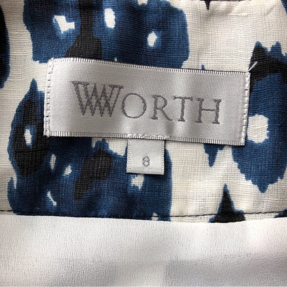 Worth Collection Blue, Black, and White Ikat Ruffled Skirt Size 8 - Picture 7 of 10